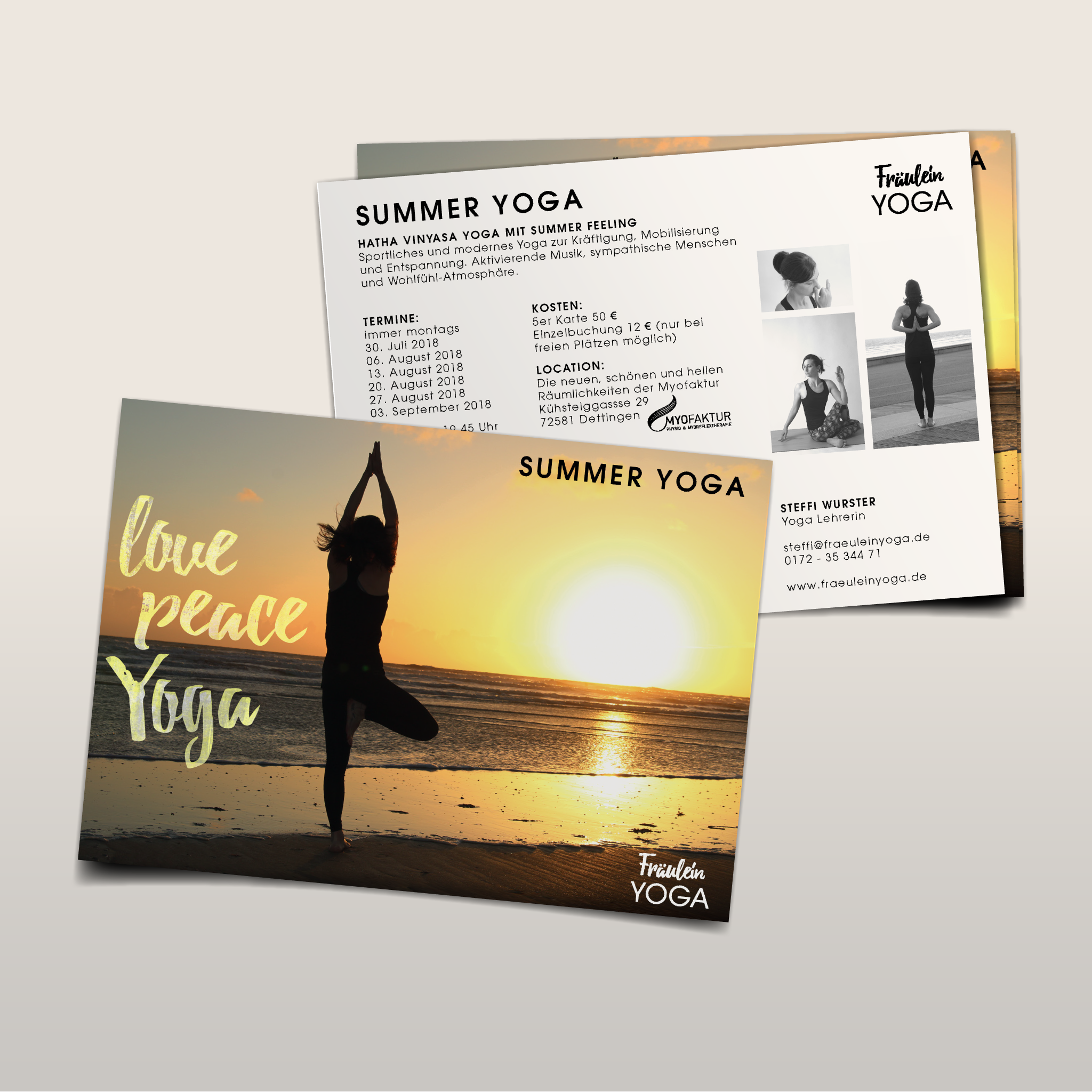 Flyer Gestaltung Fraeulein Yoga "love peace yoga" Summer Yoga